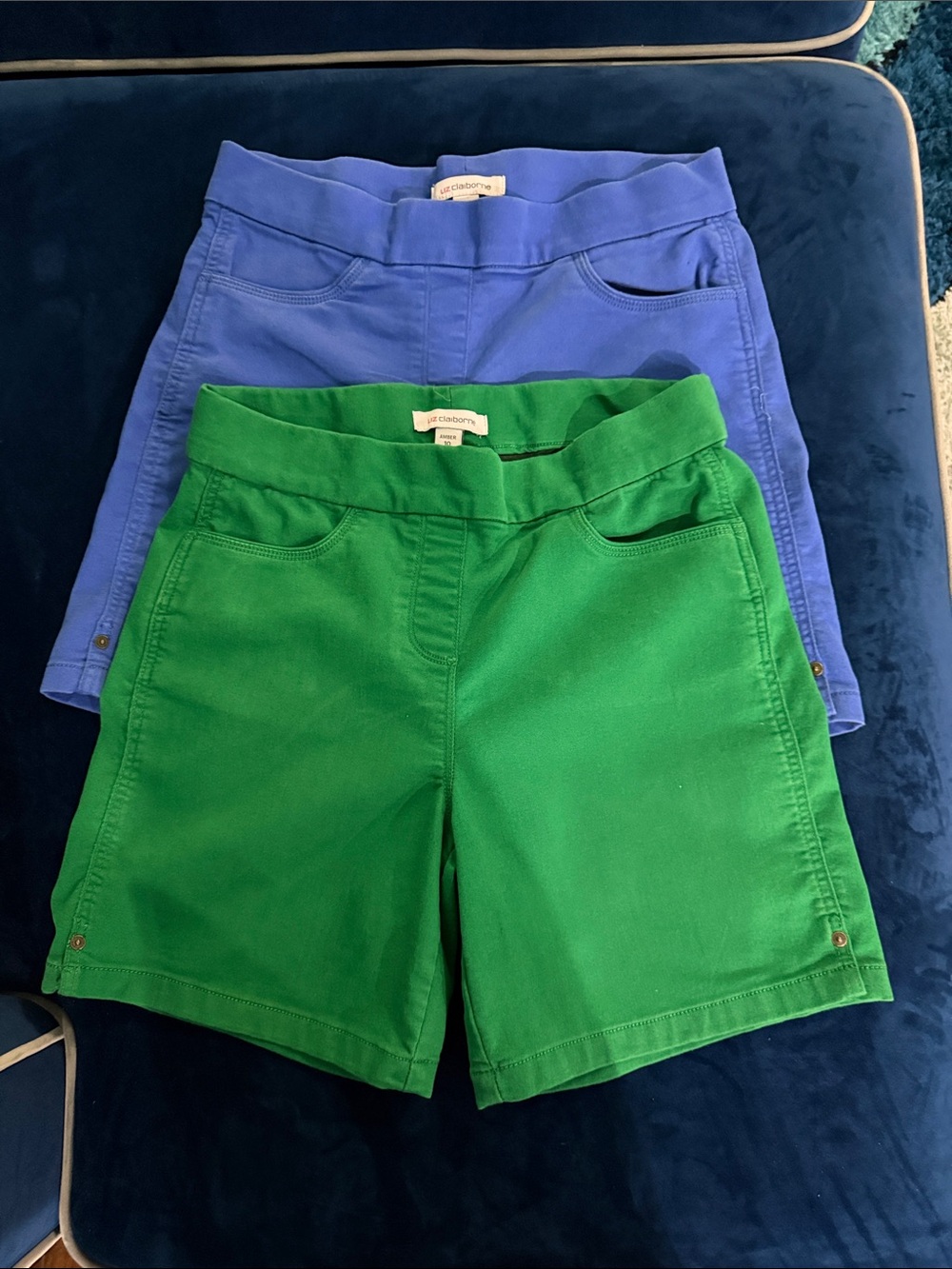Liz Claiborne Green and Blue Cotton Blend Bermuda Shorts